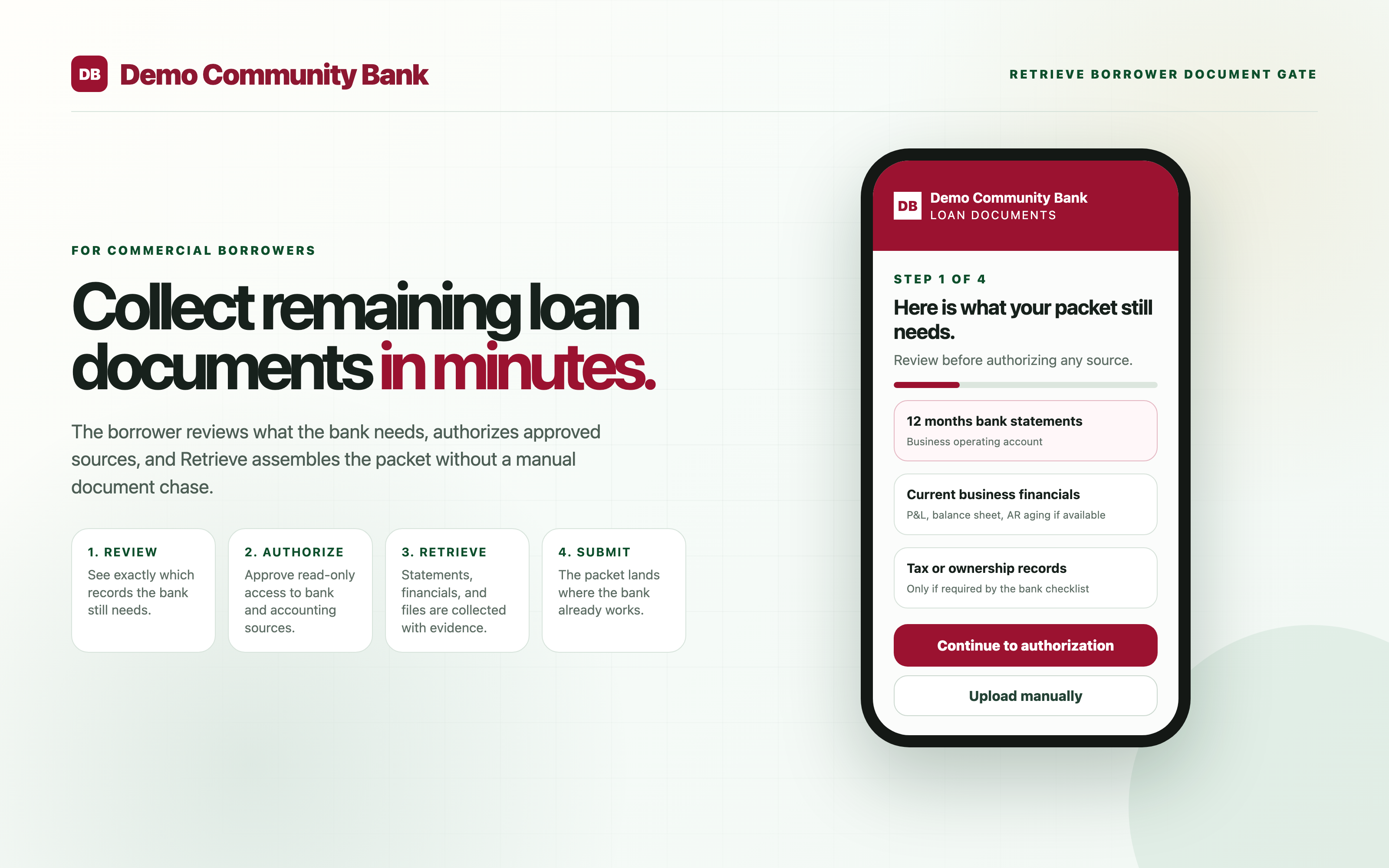 Retrieve borrower flow — step 1: Review
